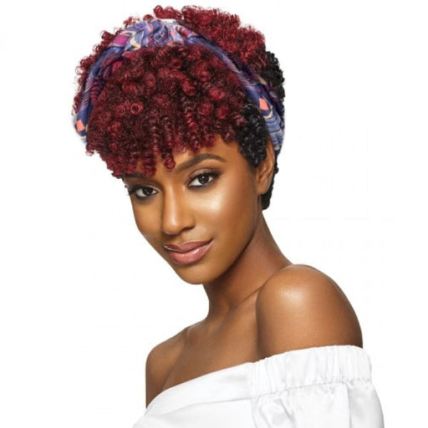 Sunber Dark Red Highlights Curly Short glueless wigs with Headband