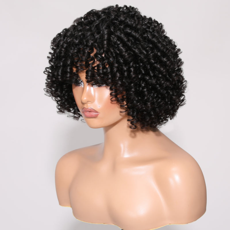 Sunber Wear & Go Curly Fringe Black Glueless Short Wig With Bangs