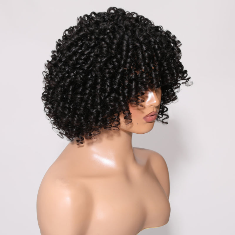 Sunber Wear & Go Curly Fringe Black Glueless Short Wig With Bangs