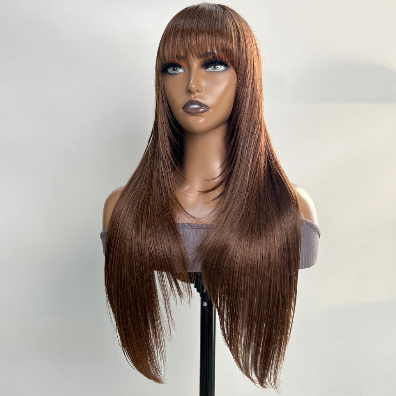 Flash Sale Sunber Chocolate Brown Layer Cut Straight Glueless Wigs Affordable Human Hair Wigs