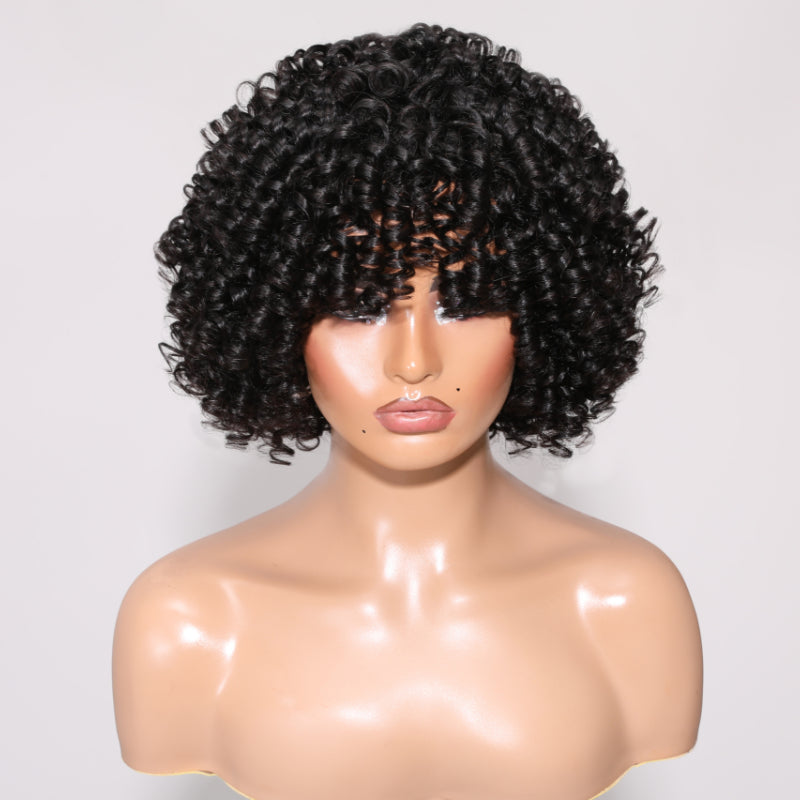 Sunber Wear & Go Curly Fringe Black Glueless Short Wig With Bangs