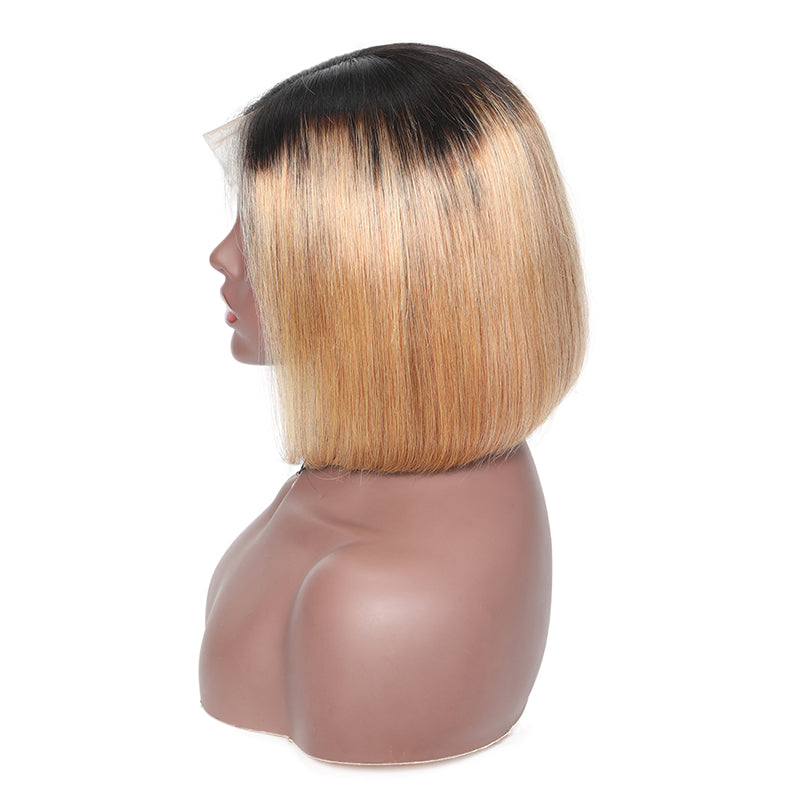 Sunber Ombre Hair 9A Grade Lace Front Omber T1B27 Straight Human Hair Wigs Preplucked Short Bob Wigs