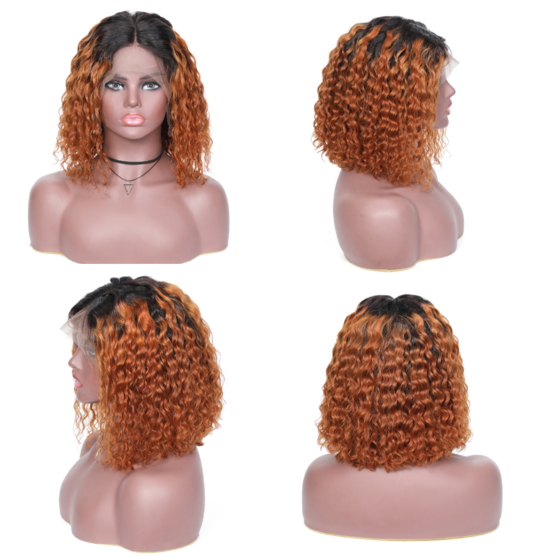 Sunber Ombre Curly Human Hair Wigs T99j /T1b30 Lace Front Bob Wigs With Baby Hair