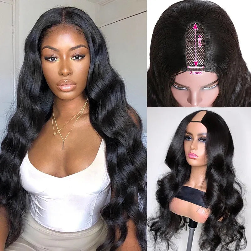 Sunber Chic U Part Hair Wigs‎ Body Wave 150% Density Glueless Human Hair Wigs Natural Color For Women