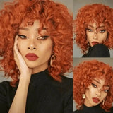 BOGO Sunber Ginger Orange Bouncy Curls Short Human Hair Wigs With Bangs Glueless Pixie Cuts Wigs