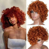 BOGO Sunber Ginger Orange Bouncy Curls Short Human Hair Wigs With Bangs Glueless Pixie Cuts Wigs