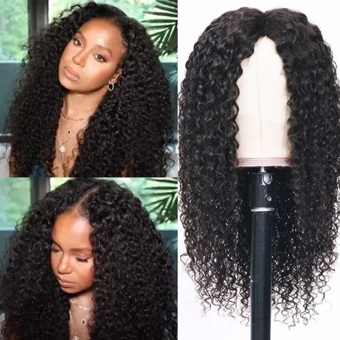 Sunber Effortless To Put On Curly V Part Wig Human Hair No Leave Out Glueless Wigs Flash Sale