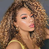 Sunber Ombre Honey Blonde Brown Color Layered Bob Water Wave Lace Front Wig