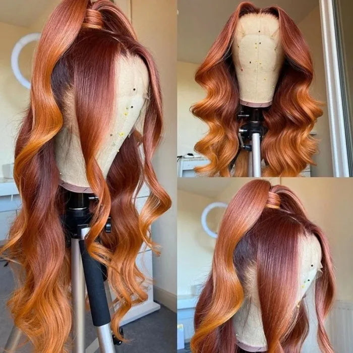 Sunber Mix Ginger And Copper Red Straight Human Hair Wigs Ombre Lace Front Wig