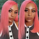 Sunber Candy Luxe Short Pink 13x4 Lace Front Shoulder Length Bob Wig Flash Sale