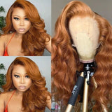 Sunber Trendiest Highlight Ginger Brown 8# Color Hand Skin Melt Lace Front Wig Virgin Human Hair Wigs