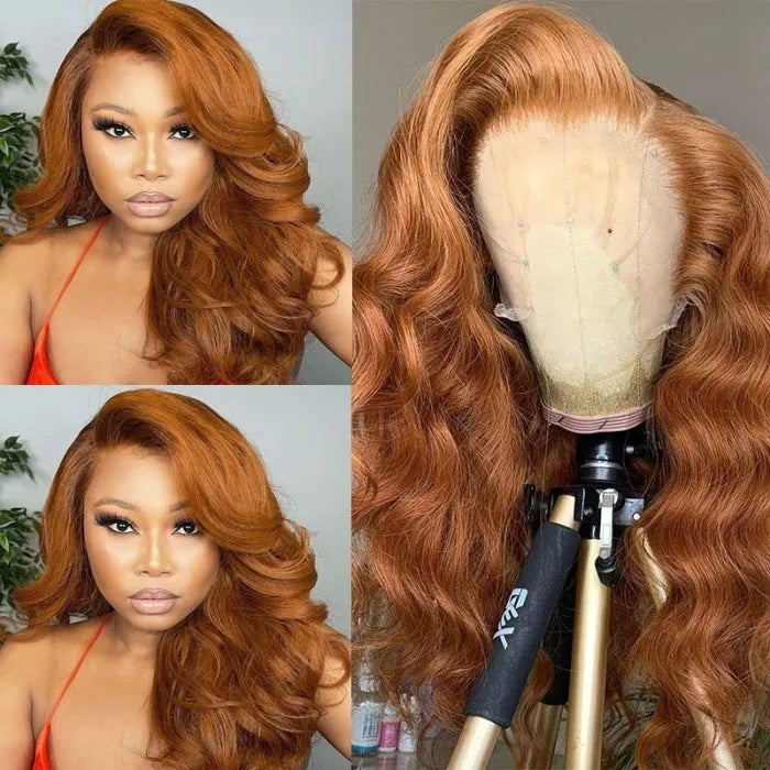 Sunber Trendiest Highlight Ginger Brown 8# Color Hand Skin Melt Lace Front Wig Virgin Human Hair Wigs