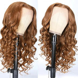Sunber Trendiest Highlight Ginger Brown 8# Color Hand Skin Melt Lace Front Wig Virgin Human Hair Wigs