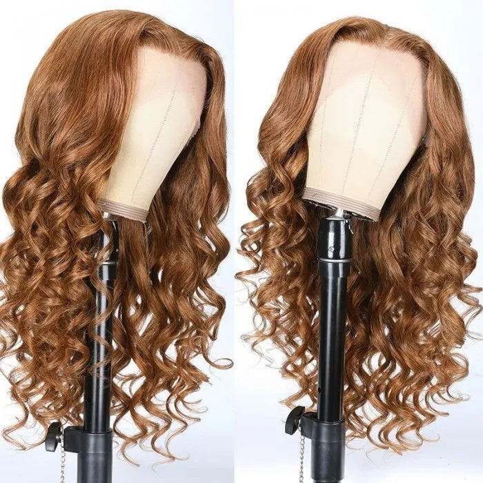 Sunber Trendiest Highlight Ginger Brown 8# Color Hand Skin Melt Lace Front Wig Virgin Human Hair Wigs