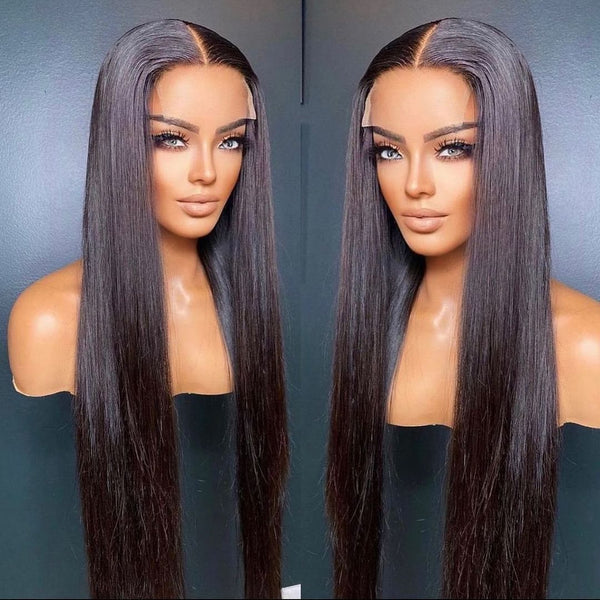 Sunber Straight Human Hair Lace Part Wig 150% Density Natural Hairline Hand Tied Lace Part Wig Pre Plucked Hairline