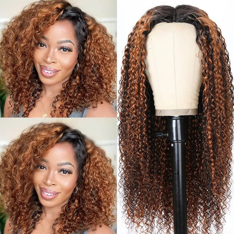 BOGO Sunber V Part Wigs Balayage Highlight Curly Effortless To Put On Human Hair Wig