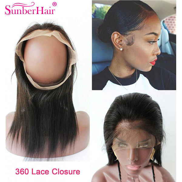 Peruvian Straight Hair Weave 3 Bundles with 360 Lace Frontal, 100% Human Virgin Hair - Sunberhair