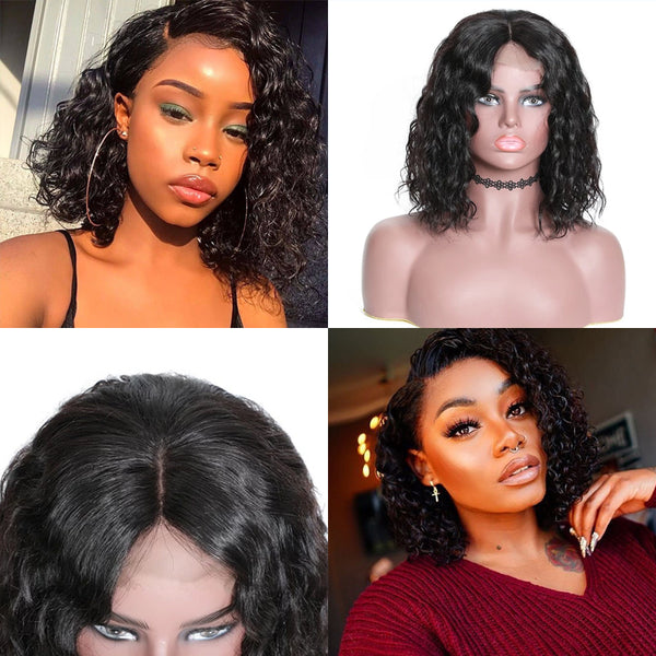 Sunber Short Bob Water Wave Human Hair Wig Lace Front Wigs 150% Density Lace Front Human Full and Thick For Black Women